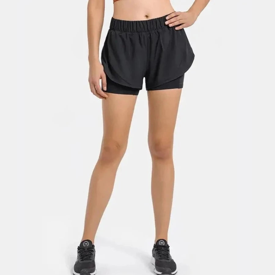 Mid rise 5 inches Track Shorts with inbuilt tights